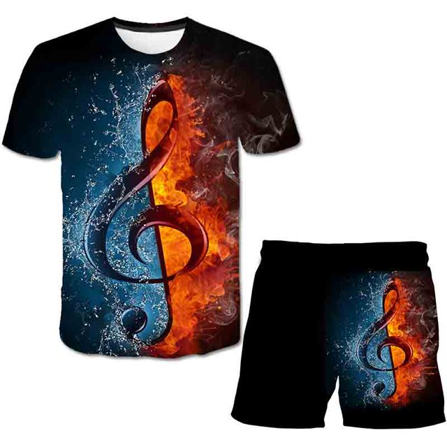 2021 3D The Flame Whirlpool, conjuntos de ropa de poliéster para niños, gran oferta de verano, camiseta, conjunto de pantalones cortos, ropa para niños de 4 a 14 años, 7 años Gao Jinjia LED