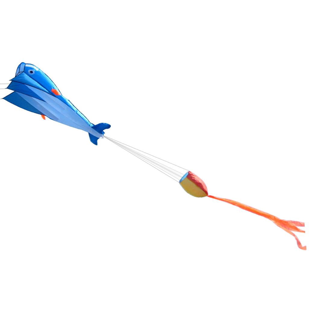 Dualoai Large Blue Dolphin Parafoil Kite 47 Inches Wide Perfect for Beach Park Outdoor