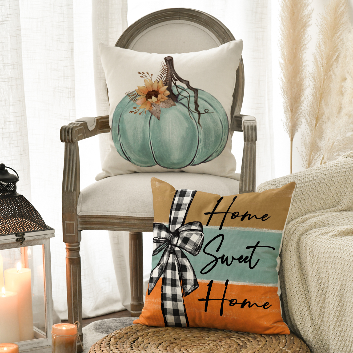 Sm:)e Thanksgiving Throw Pillow Covers, Set of 4, 18x18 Inch photo 3
