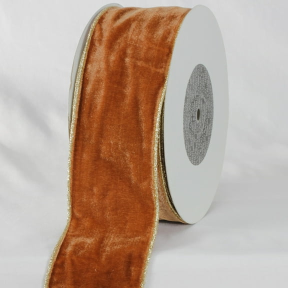 The Ribbon People Amber Brown and Gold Colored Woven Edge Soft Velvet Ribbon 3" x 20 Yards