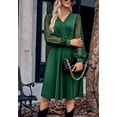 thumbnail image 2 of Surplice Sheer Swiss Dot Long Sleeve Dress for Women Knee Length Olive Green Small, 2 of 5