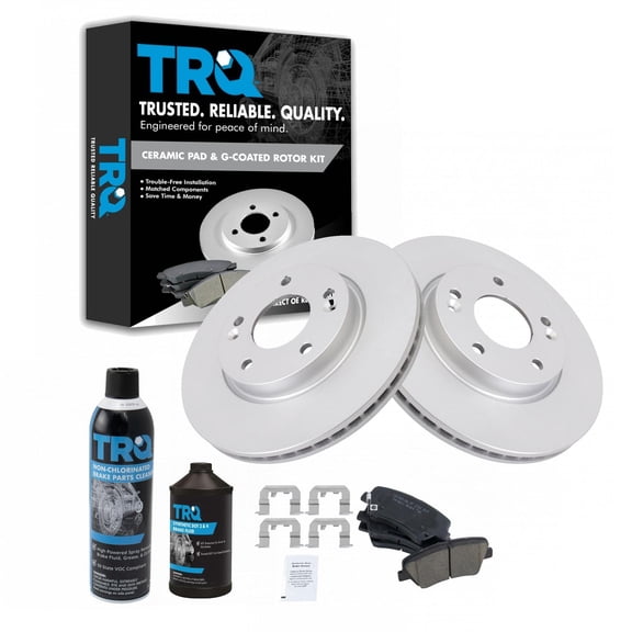 TRQ Premium Ceramic Brake Pad & Coated Rotor Front Kit w/Fluids for Hyundai BKA24307