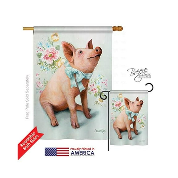 Breeze Decor 10097 Farm Animals Pigglet 2-Sided Vertical Impression House Flag - 28 x 40 in.