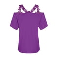 thumbnail image 3 of moda de moda de encaje con cuello en v jersey de manga corta top color sólido camiseta casual púrpura / l, 3 of 5