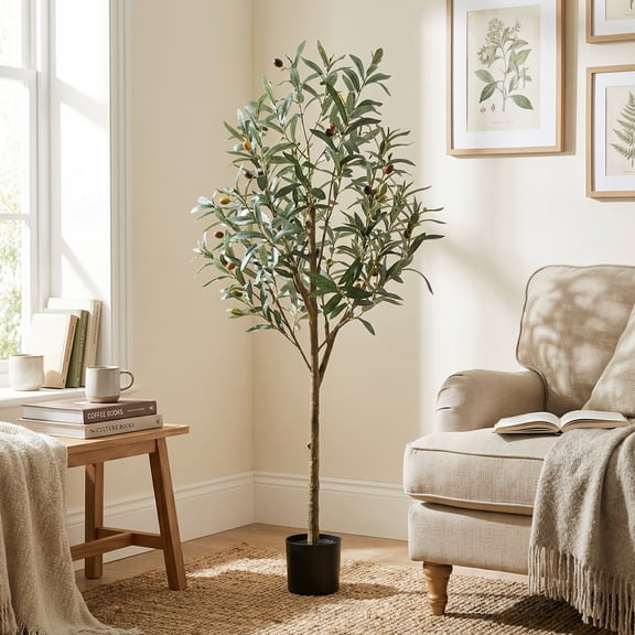 Easy4Home 4FT Artificial Olive Tree with Lifelike Fruits Fake Olive Plant Potted Indoor Faux Floor Plant for Home Office Decor