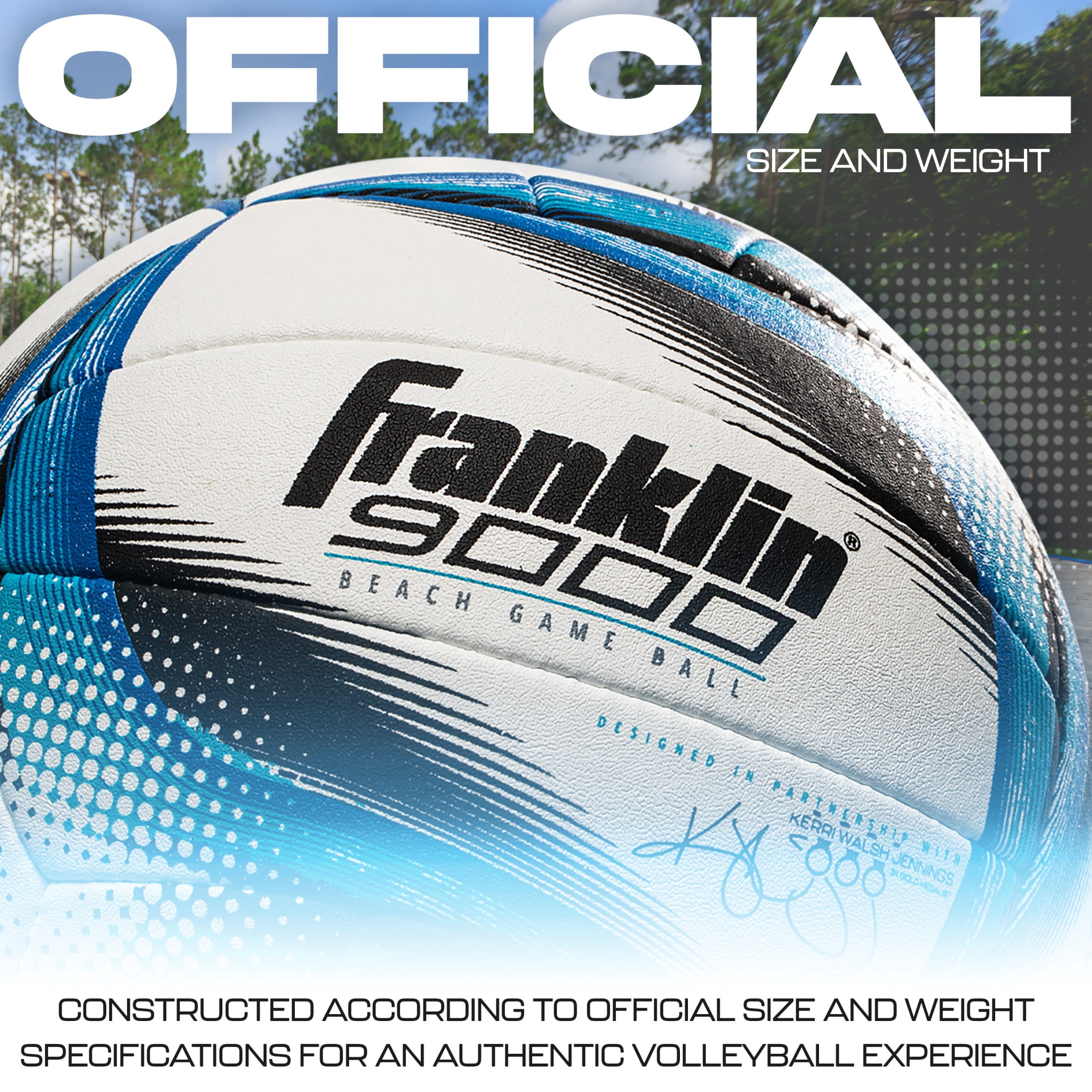 Franklin Sports Pro Beach Volleyball Ball - Kerri Walsh Jennings 9000 Beach Game Sand + Outdoor Volleyball - Competition Ball for Sand + Outdoor Courts - Hand Sewn Synthetic Leather