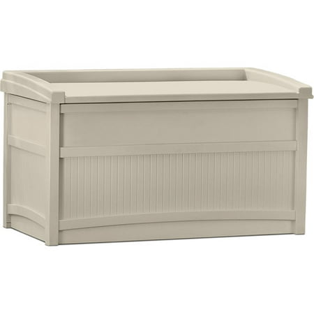 Suncast Outdoor 50 Gallon Resin Deck Box with Seat, Light Taupe