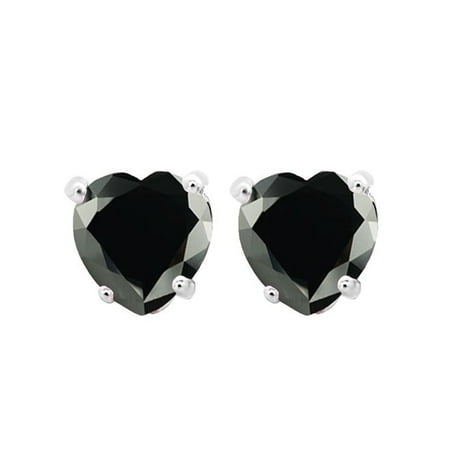 10k White Gold 1/2 Carat Created Black Sapphire Heart-Cut Plated Stud Earrings by Paris Jewelry