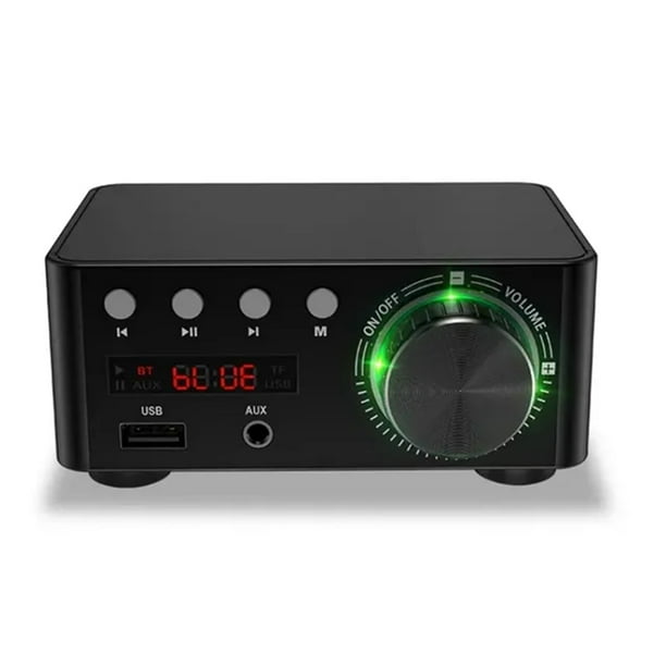 Amplificador de Potencia de Audio Digital Bluetooth 5.0 de 50 W + 50 W 100 W Clase D USB AUX TF Home Theater HiFi Stereo Negro