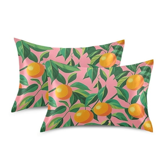 Yayeee Pillowcase Standard Size Set of 2 Satin Wrinkle Resistant Pillow Case, Pink Oranges