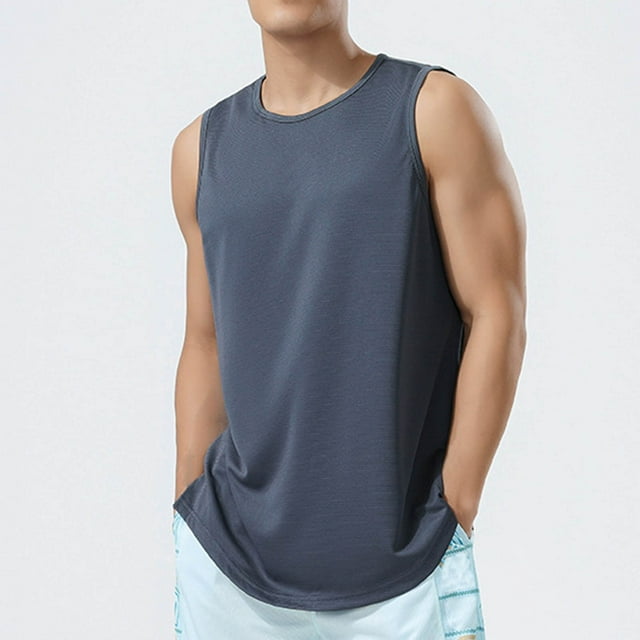 pstuiky Camisetas sin mangas para hombre, Camiseta deportiva informal holgada sin mangas con cuello redondo de color liso para hombre Camisas de hombre xl