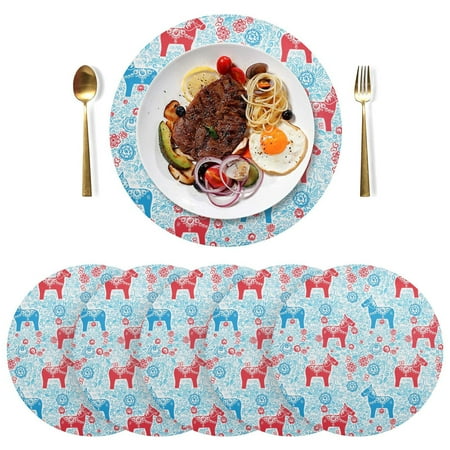 

Ryvnso Traditional Horse and Flowers Round Plate Mats Dining Table Placemat Set of 6 for Holiday Decoration