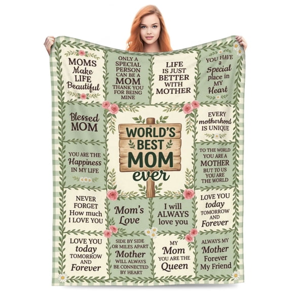 Mom Throw Blanket, Birthday Gift for Mom from Daughter, Best Mom Ever Keepsake Present, Christmas Valentine Mother’s Day Gift 50x40