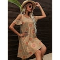 thumbnail image 4 of CALIPESSA Womens Summer Cold Shoulder Casual Swing Floral Print Tunic T-Shirt Short Dress, 4 of 5
