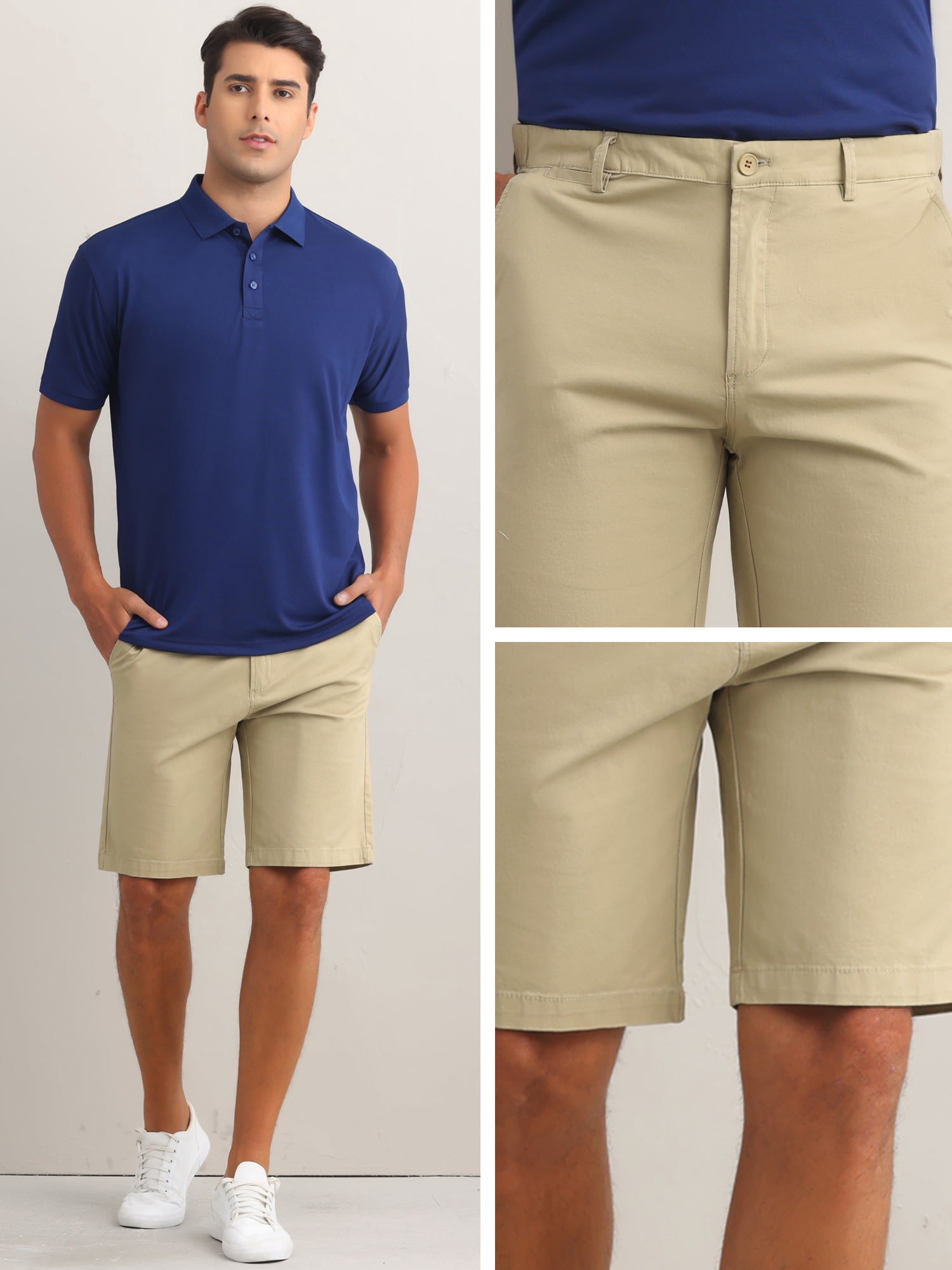 DARING DIVA Men's Solid Button Flat Front Zipper Formal Chino Dress Shorts 34 Khaki