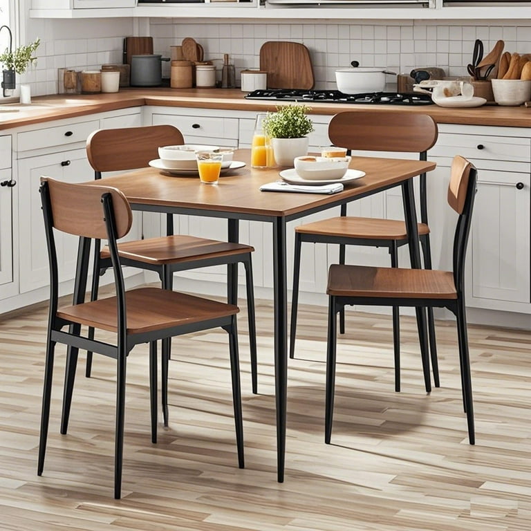 Mainstays 5-Piece Modern Wood & Metal Dining Room Set, Walnut Mainstays 5-Piece Modern Wood & Metal Dining Room Set, Walnut