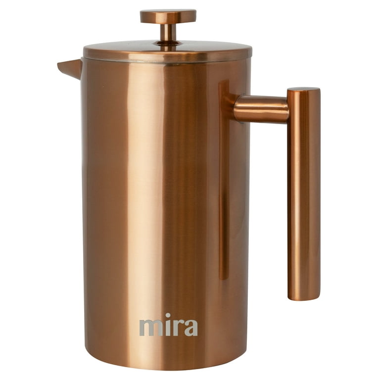 MIRA 34 oz Stainless Steel French Press Coffee Maker with 3 Extra Filters, Double Walled Insulated Coffee & Tea Brewer Pot & Maker, Keeps Brewed  Coffee or Tea Hot