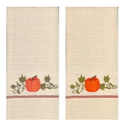 Kane Home Fall Kitchen Towel 2-Piece Set, Embroidered Pumpkin Vines, 16 x 26 Inches, Cotton