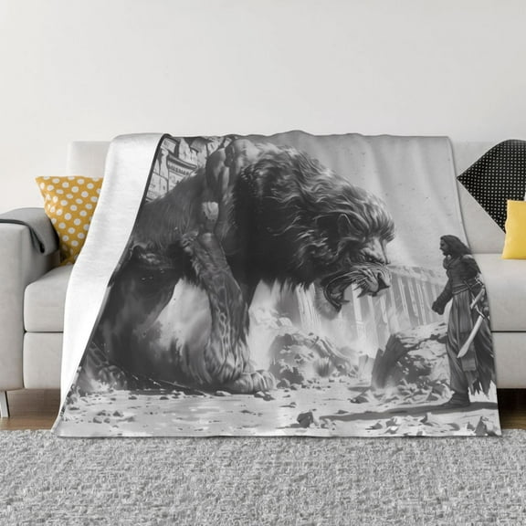 Throw Blanket for Couch - Heroic Lion Encounter Soft Comfy Lightweight Cozy Warm Throw Blanket, Fuzzy Plush Flannel Blanket & Throws for Sofa and Bed All Season