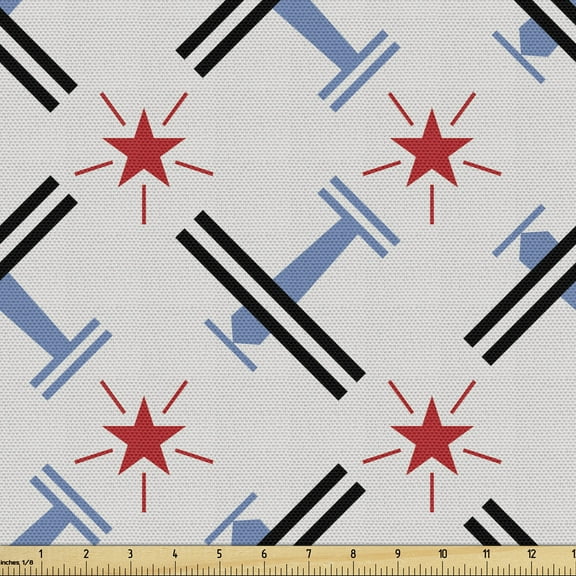 Ambesonne Vintage Airplane Fabric by the Yard Upholstery, Retro Craft, 1 Yard, Pale Blue Red Grey