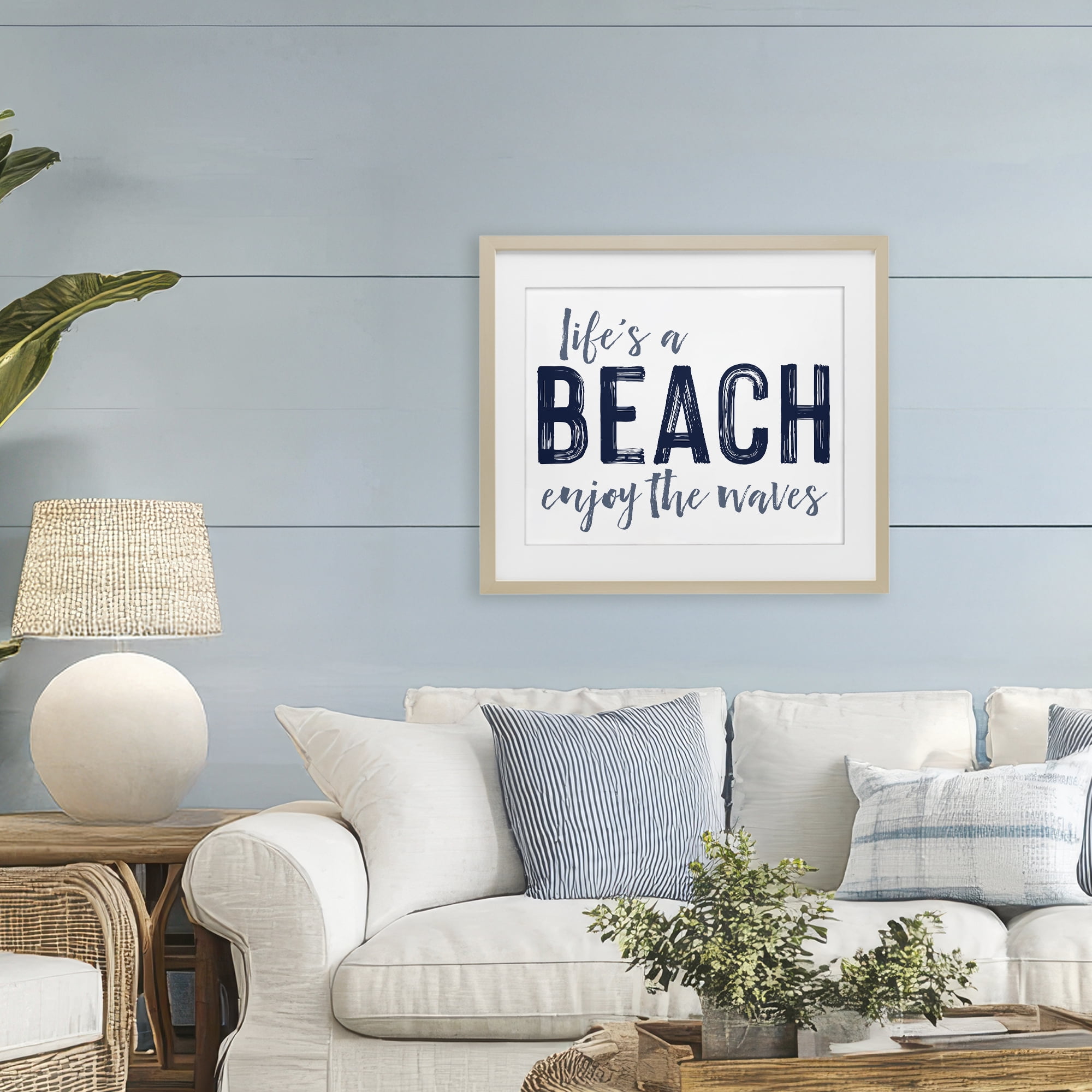 Summer Sentiment Enjoy Waves Birch Framed Print Under Glass, design by Lettered and Lined