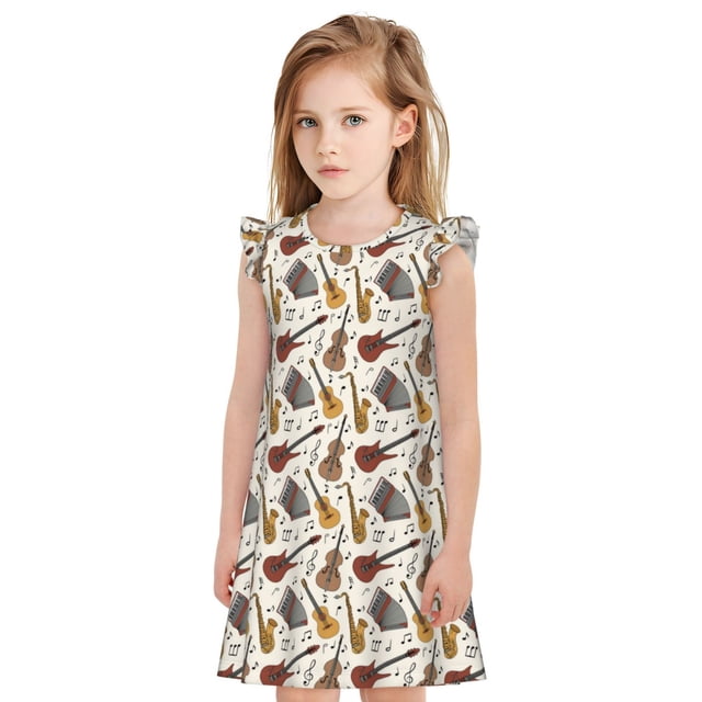 Vsdgher Guitare pour Filles Chemises de Nuit Manches Courtes à Volants Robe de Nuit Pyjama pour Fête Pyjama-TTG