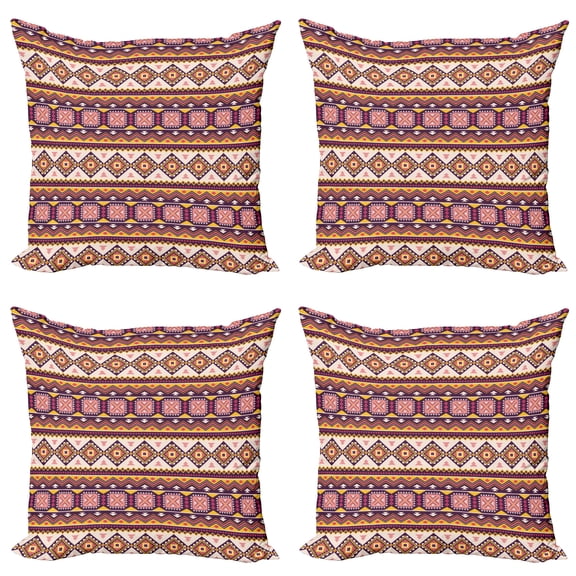 Ambesonne Aztec Throw Pillow Cover 4 Pack, Triangles Vibrant Tone Art, 24", Salmon Eggplant