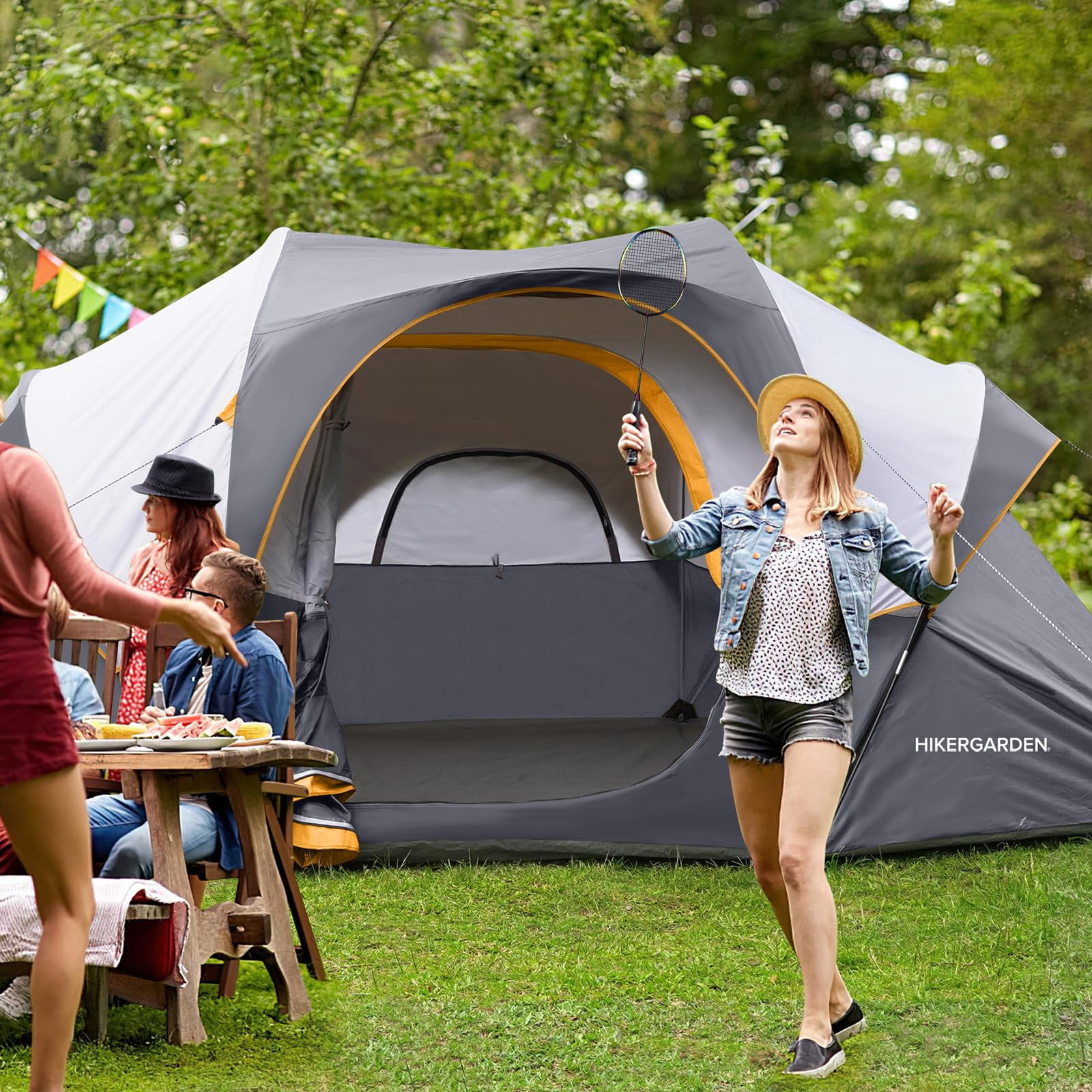 Hikergarden 10 Person Camping Tent - Portable Easy Set Up Family For Camp  Windproof Fabric Dome Outdoor Hiking Backpacking Traveling-14'x11'x74in(h)