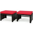 thumbnail image 2 of Costway 2PCS Patio Rattan Ottoman Cushioned Seat Foot Rest Furniture Red, 2 of 11