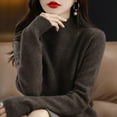 thumbnail image 5 of WTXUE Women's Half Turtleneck Long Sleeved Pullover Sweaters Loose Slimming Brushed Knitted Sweater Casual Trendy Pullover Tops Tunic Pullover Knit Tops Winter Clothes Brown M, 5 of 5
