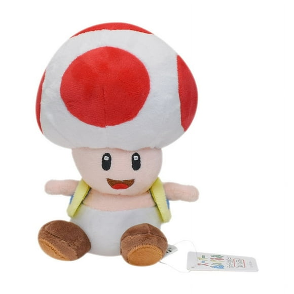 Peluche Crapaud Rouge Champignon Assis, Jouet en Peluche Dessin Animé Câlin 7 Pouces/17cm