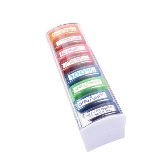 HAMPPLIES 8Pcs Teacher Comment Stamps Plastic Stamper Assorted Color for Grading Classroom 11.0 x 2.2 x 2.6in