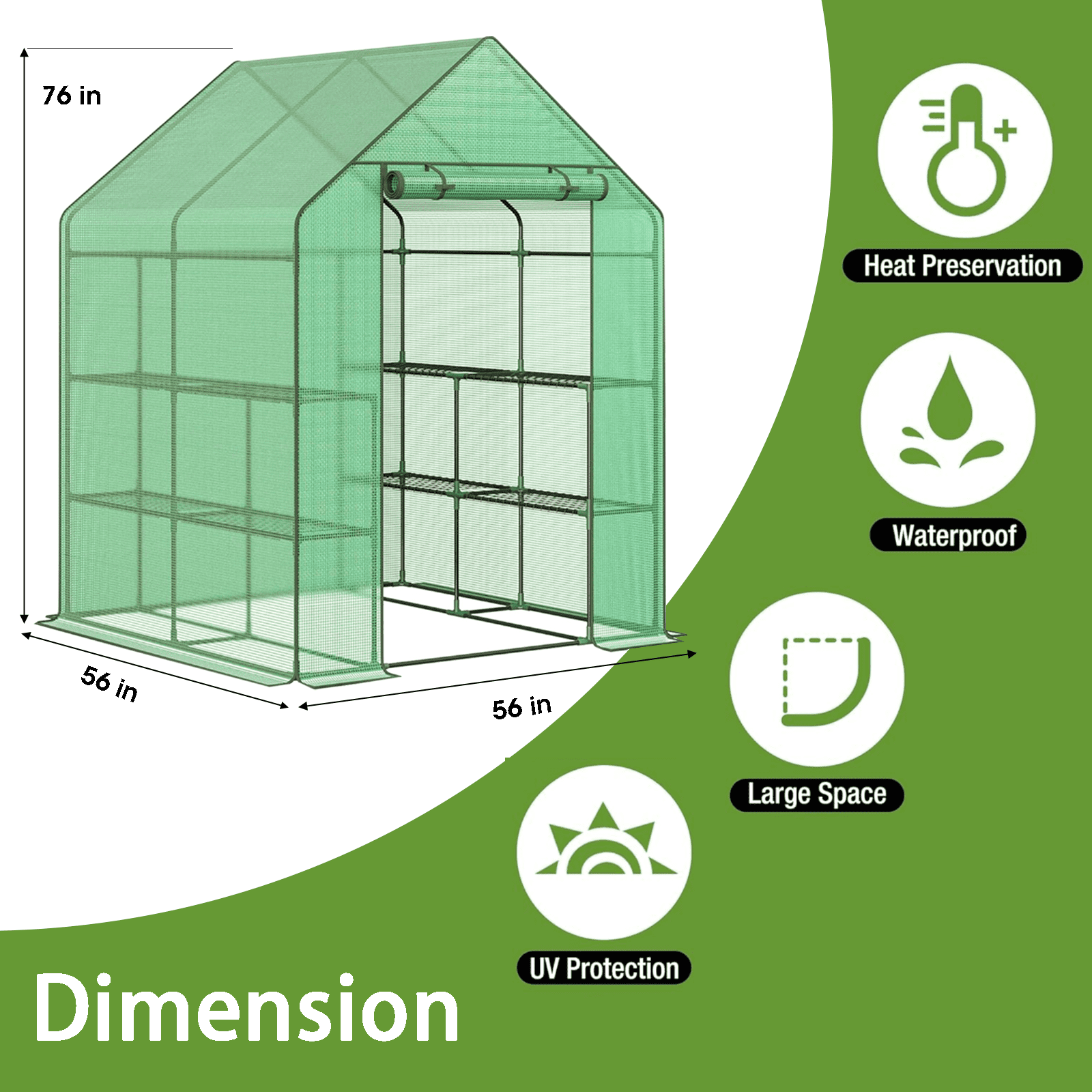 Grezone Small Greenhouse with Anchors and Ropes, 3 Tier 4 Wired Shelves Indoor and Outdoor Greenhouse for Garden/Patio/Backyard/Balcony, Green PE Cover Easy to Assemble