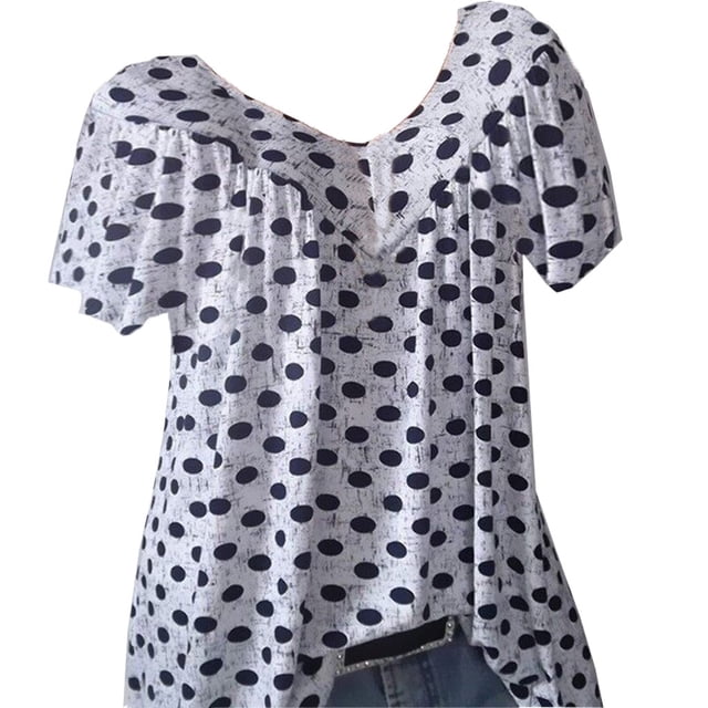 Sonducket Nomeni - Blusa de manga corta para mujer, talla grande, informal, con cuello en V, con lunares Prendas para la parte del cuerpo Blanco 5XL Sonducket AP001865-08