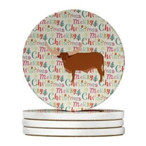 Carolines Treasures WDK2668RCS4 4 x 4 in. Unisex Ankole-Watusu Cow Christmas Large Sandstone Coasters - Pack of 4