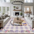 thumbnail image 4 of Area Rug for Living Room, Easter Bunny Non-Slip Indoor Large Carpet for Bedroom/Dining Room, Spring Easter Eggs Chick Floral Purple Check Washable Low-Profile Rectangle Floor Runner Rugs - 5 x 8 Ft, 4 of 7