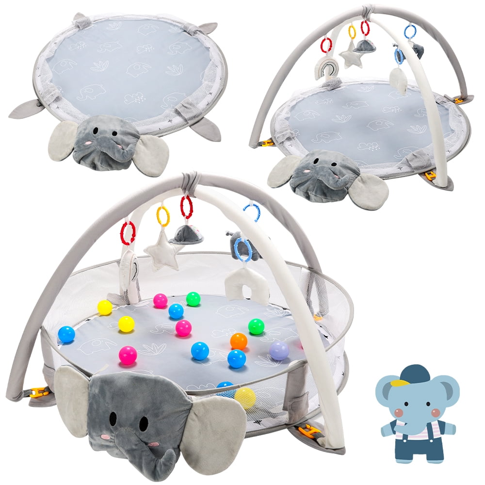 JoyStone 5-in-1 Elephant Baby Gym Play Mat with 30 Balls, Tummy Time Toys, Sensory Mat for Infants 0-12 Months