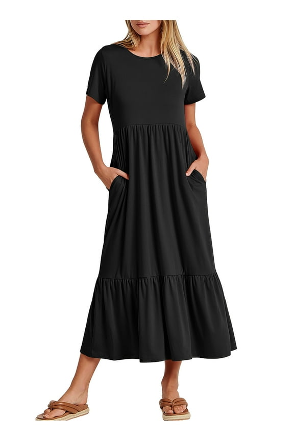 Womens Summer Casual Dress A-line Tiered Beach Flowy Maxi Dresses 2026 Trendy Outfits