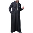 thumbnail image 4 of Men Kaftan Thobe Casual Long Sleeve Thobe for Men Crew Neck Muslim Men Clothing Black Thobe, 4 of 5
