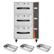 KFFKFF Commercial Electric Drawer Warmer with Three Stainless Steel Drawers, Freestanding Compact Food Warming Cabinet, Adjustable Temperature Range from 85°F to 185°F, Ideal for Restaurants, Buffets