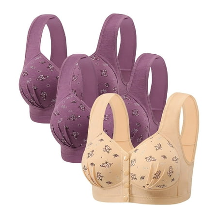 Elvqul Womens Wirefree Bras Nylon 3 Pack Bralette Purple Push-Up Breathable Underwear Bras