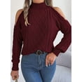 thumbnail image 6 of Womens Cold Shoulder Sweaters 2025 Fall Winter Long Sleeve Soft Chunky Cable Knit Pullovers Jumper Tops Wine Red XL, 6 of 8