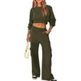 thumbnail image 2 of Women Solid Short Crop Sweatshirt & Pants Suit Simple Casual Loose Tracksuit Set, 2 of 6