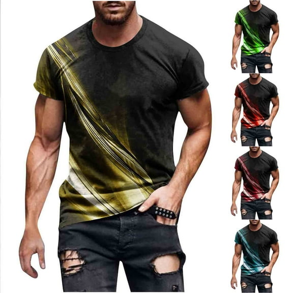 Men's T Shirts Round Neck Printing Graphic Fitness Sports Sleeves T Shirt Blouse Men's Casual Tank Tops Plus Size Summer Tops for Men