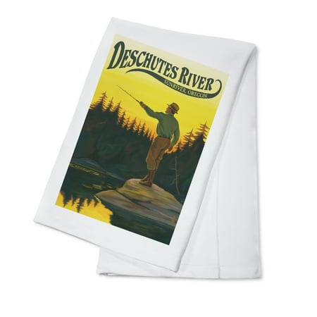 Deschutes River, Sunriver, Oregon - Fly Fishing Scene - Lantern Press Artwork (100% Cotton Kitchen