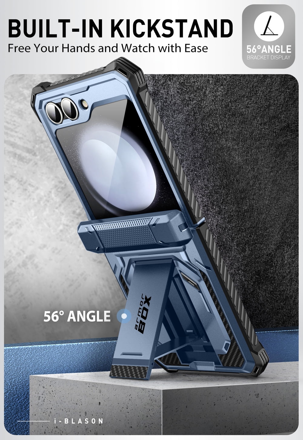 i-Blason Armorbox series for Samsung Galaxy Z Flip 6 / Flip 5 Case with Stand, [Built-in Screen Protector] [Hinge Protection] [Belt-Clip], Full-Body Protection Phone Case Cover, Tilt