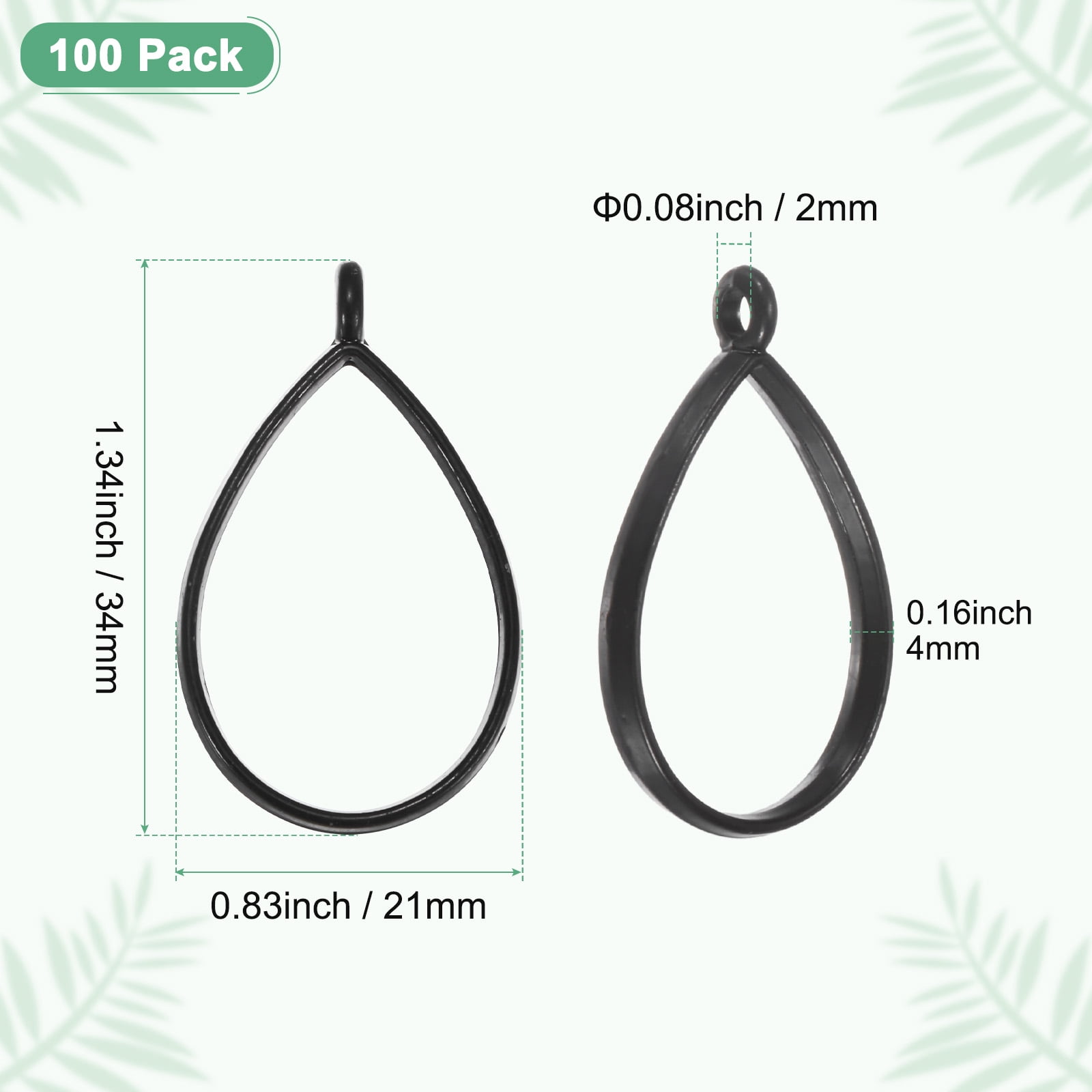 100-Pack Open Bezels for Resin, Teardrop Shape Open Back Bezel Pendants for Resin Jewelry Making/DIY Earrings Necklace, Alloy Hollow Frame Pendants [Black]