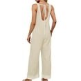 thumbnail image 6 of BRGZLK Jumpsuits for Women Fashion Solid Color Loose Adjustable Sleeveless Waffle Overalls Wide Leg Long With Pockets Beige L, 6 of 7