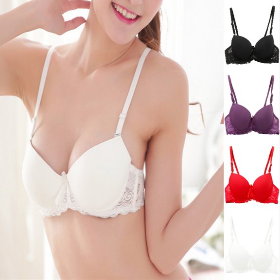 Xijirk Women Underwire Push Up Bra with Lace Side Adjustable Thin Straps for Daily Dating Wear,White,A