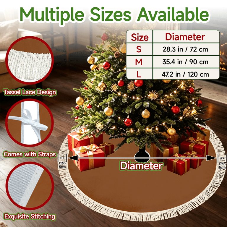 Herdesigns Christmas Tree Skirt with Tassels, Foldable Brown Tree Floor ...